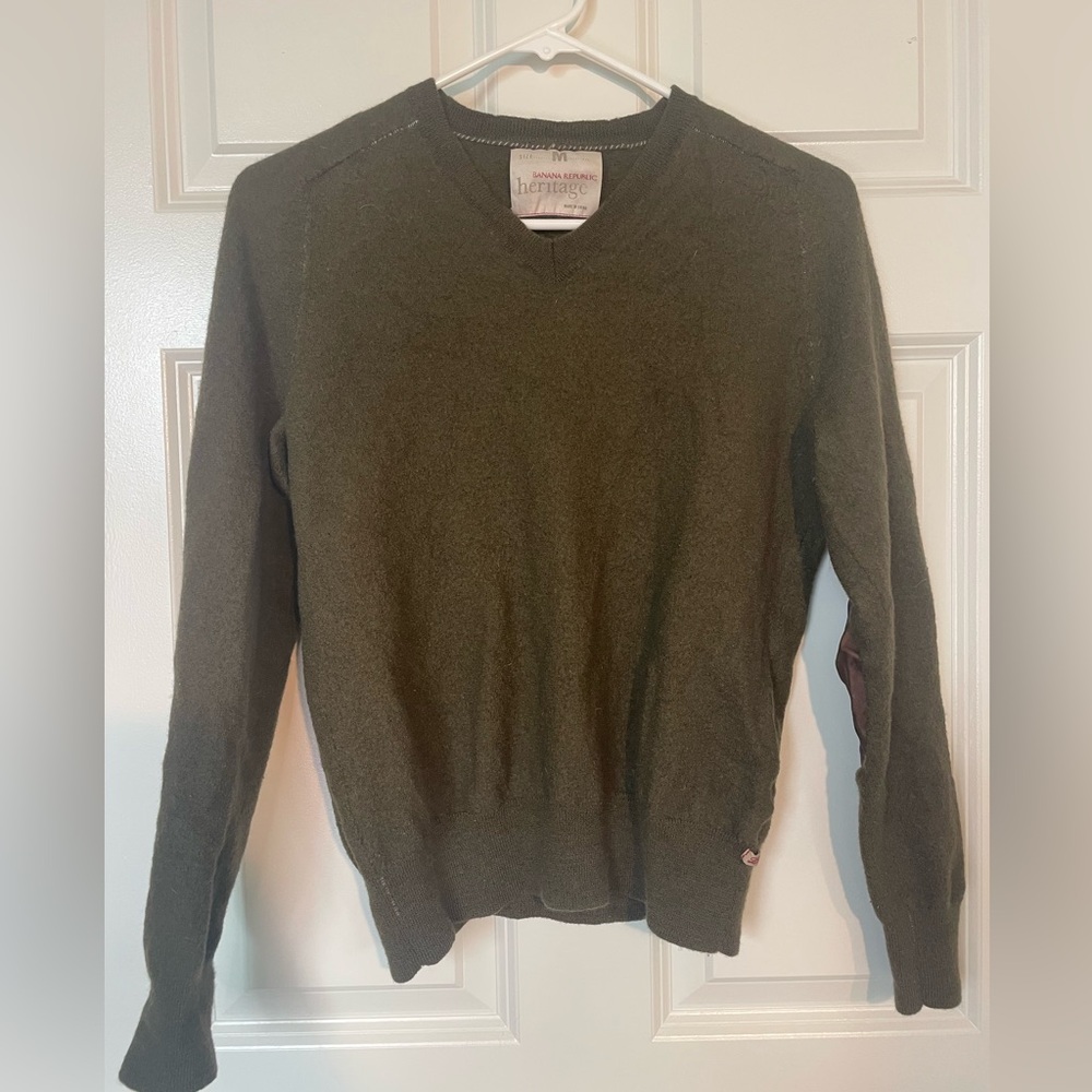 Banana Republic Heritage Vintage Men Ólive Sweater Wool Elbow Patches  Size M